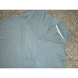 Banana Republic Sweater Mens L Blue Pima Cotton Cashmere 1/4 Zip Mock Neck‎